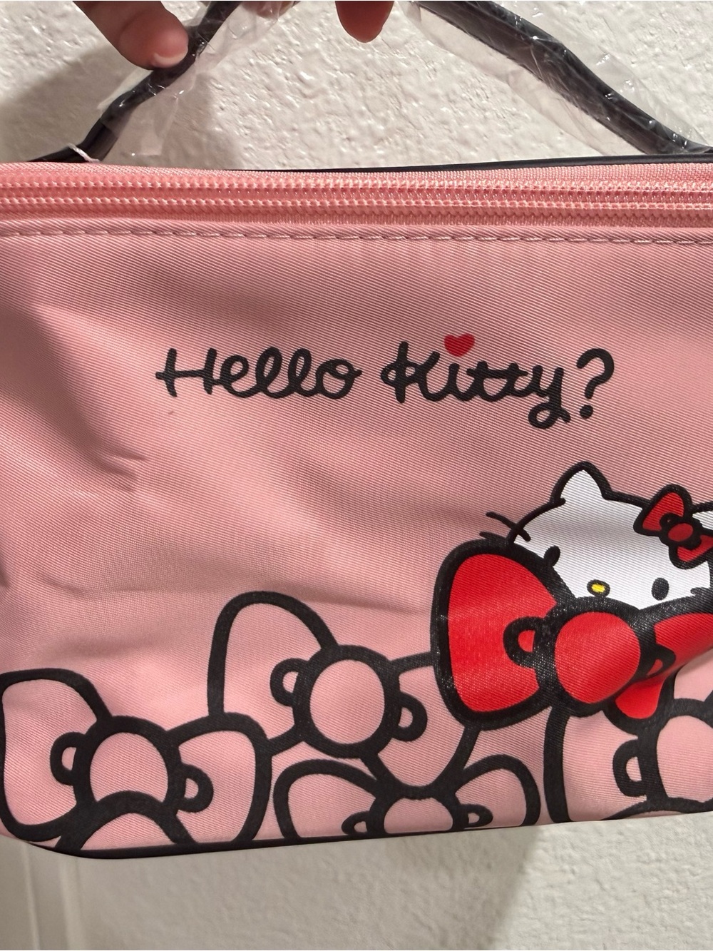 Hello Kitty Pink Cosmetic Pouch with Red Bow Accents